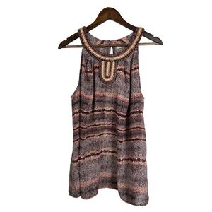 Dalia Womens Plus 1X Beaded Neck Halter Top Snakeskin Print Blouse MCX1750